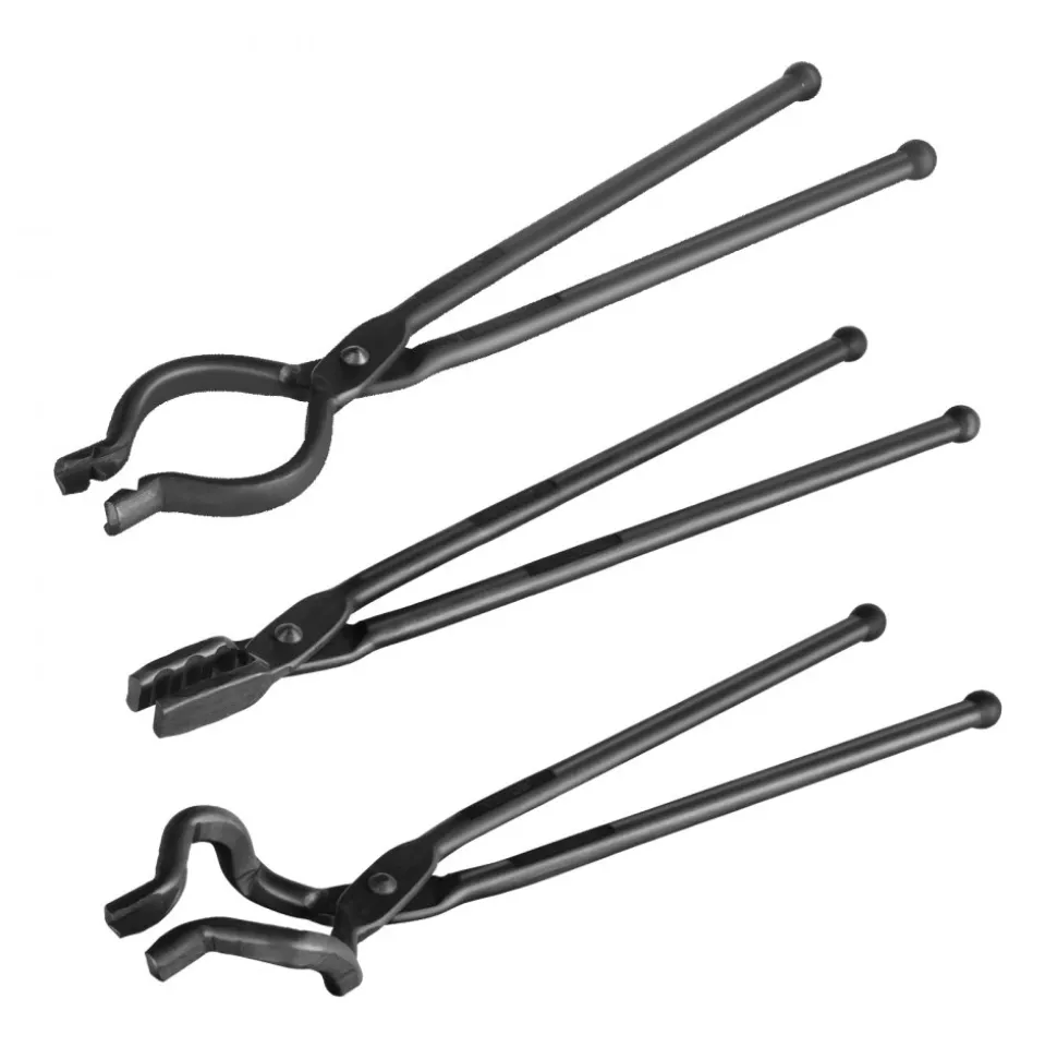 VEVOR Blacksmith Tongs, 18” 3 PCS, V-Bit Bolt Tongs, Wolf Jaw Tongs and Z V-Bit Tongs, Carbon Steel Forge Tongs with A3 Steel Rivets, for Beginner and Seasoned Blacksmiths, Bladesmiths and Craftsmen