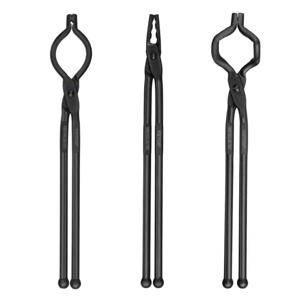 VEVOR Blacksmith Tongs, 18” 3 PCS, V-Bit Bolt Tongs, Wolf Jaw Tongs and Z V-Bit Tongs, Carbon Steel Forge Tongs with A3 Steel Rivets, for Beginner and Seasoned Blacksmiths, Bladesmiths and Craftsmen