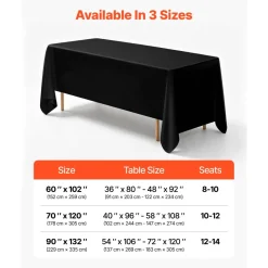 VEVOR Black Tablecloths for Rectangle Tables, 6 Pack, 70 x 120 Inches, Reusable and Machine Washable Table Clothes, Wrinkle-Resistant Polyester Fabric Table Covers for Wedding, Party, Banquet