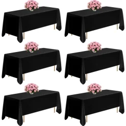 VEVOR Black Tablecloths for Rectangle Tables, 6 Pack, 70 x 120 Inches, Reusable and Machine Washable Table Clothes, Wrinkle-Resistant Polyester Fabric Table Covers for Wedding, Party, Banquet