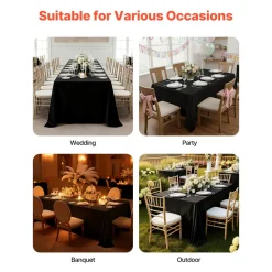 VEVOR Black Tablecloths for Rectangle Tables, 6 Pack, 70 x 120 Inches, Reusable and Machine Washable Table Clothes, Wrinkle-Resistant Polyester Fabric Table Covers for Wedding, Party, Banquet