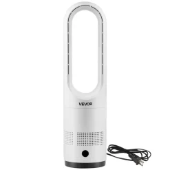 VEVOR Bladeless Tower Fan, 65° Oscillating Standing Fan, 12 Speeds & 4 Modes & 8H Timer, 14.76 ft/s High Velocity Floor Air Circulator, Powerful Airflow for Bedroom, Living Room, Home, Office, White