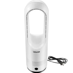 VEVOR Bladeless Tower Fan, 65° Oscillating Standing Fan, 12 Speeds & 4 Modes & 8H Timer, 14.76 ft/s High Velocity Floor Air Circulator, Powerful Airflow for Bedroom, Living Room, Home, Office, White