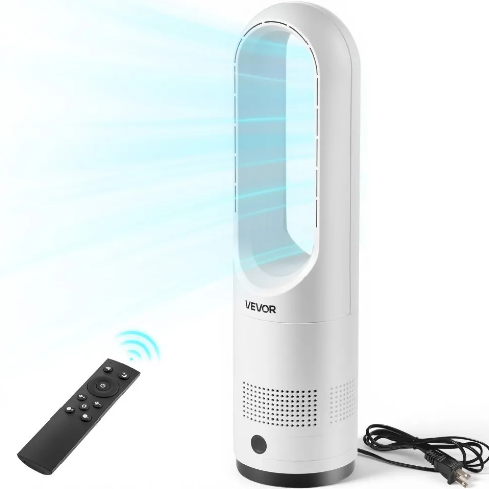 VEVOR Bladeless Tower Fan, 65° Oscillating Standing Fan, 12 Speeds & 4 Modes & 8H Timer, 14.76 ft/s High Velocity Floor Air Circulator, Powerful Airflow for Bedroom, Living Room, Home, Office, White