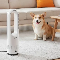 VEVOR Bladeless Tower Fan, 65° Oscillating Standing Fan, 12 Speeds & 4 Modes & 8H Timer, 14.76 ft/s High Velocity Floor Air Circulator, Powerful Airflow for Bedroom, Living Room, Home, Office, White