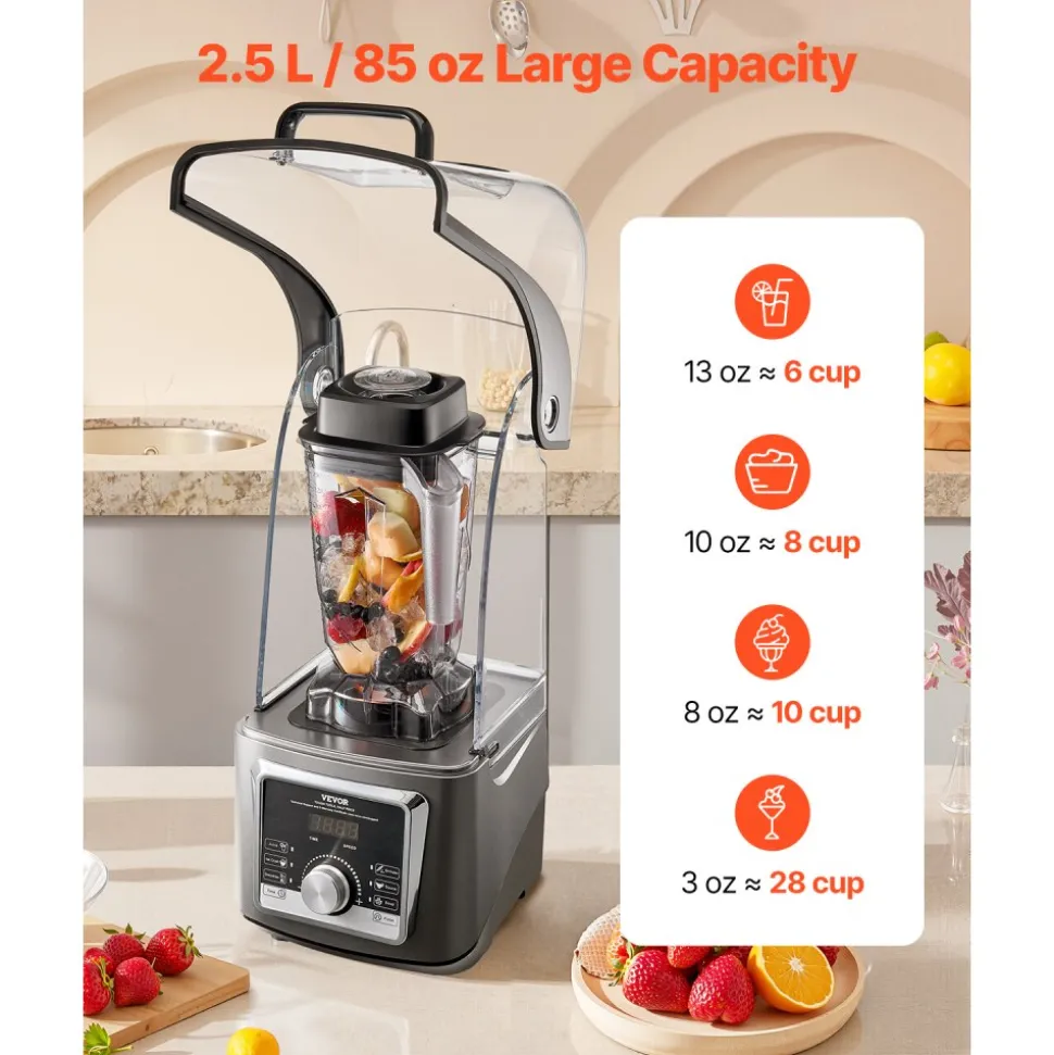 VEVOR Blender for Smoothies, 85 oz 1400W, Professional Blender with Powerful Motor, Multi-Functional Food Processing Blender with Noise Cover for Smoothie/Milkshake/Juice, Fits for Kitchen