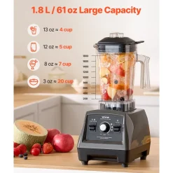 VEVOR Blender for Smoothies, 61 oz 1400W, Professional Blender with Powerful Motor, Multi-Functional Food Processing Blender with 2 Cups for Smoothie/Milkshake/Juice, Fits for Kitchen
