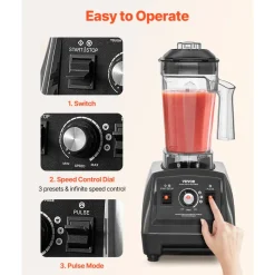 VEVOR Blender for Smoothies, 61 oz 1400W, Professional Blender with Powerful Motor, Multi-Functional Food Processing Blender with 2 Cups for Smoothie/Milkshake/Juice, Fits for Kitchen