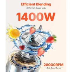 VEVOR Blender for Smoothies, 61 oz 1400W, Professional Blender with Powerful Motor, Multi-Functional Food Processing Blender with 2 Cups for Smoothie/Milkshake/Juice, Fits for Kitchen