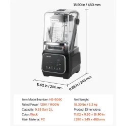 VEVOR Blender, 68 oz Professional Countertop Blenders with Shield, 2200W 26000RPM Kitchen Food Processor Combo, Self-Cleaning, Speed Adjustable, 6 Preset Menu for Smoothies, Ice Crushing, Puree, Black