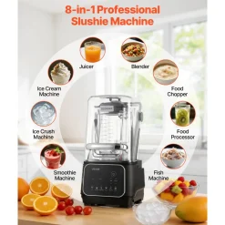 VEVOR Blender, 68 oz Professional Countertop Blenders with Shield, 2200W 26000RPM Kitchen Food Processor Combo, Self-Cleaning, Speed Adjustable, 6 Preset Menu for Smoothies, Ice Crushing, Puree, Black
