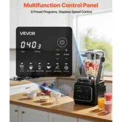 VEVOR Blender, 68 oz Professional Countertop Blenders with Shield, 2200W 26000RPM Kitchen Food Processor Combo, Self-Cleaning, Speed Adjustable, 6 Preset Menu for Smoothies, Ice Crushing, Puree, Black