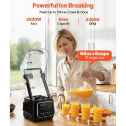 VEVOR Blender, 68 oz Professional Countertop Blenders with Shield, 2200W 26000RPM Kitchen Food Processor Combo, Self-Cleaning, Speed Adjustable, 6 Preset Menu for Smoothies, Ice Crushing, Puree, Black