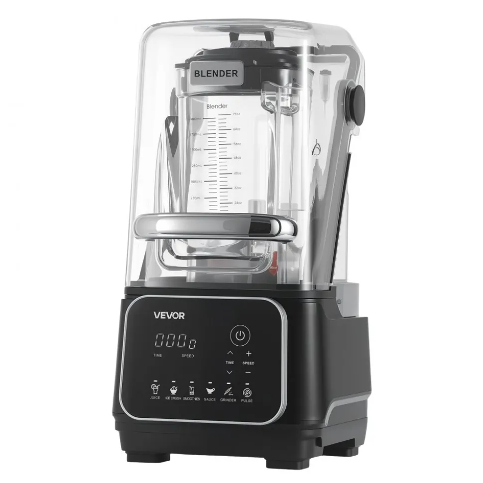 VEVOR Blender, 68 oz Professional Countertop Blenders with Shield, 2200W 26000RPM Kitchen Food Processor Combo, Self-Cleaning, Speed Adjustable, 6 Preset Menu for Smoothies, Ice Crushing, Puree, Black