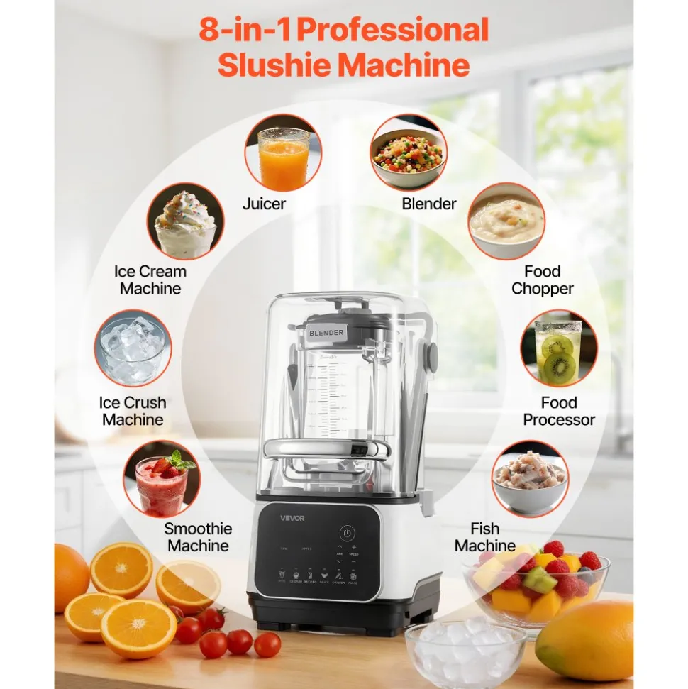 VEVOR Blender, 68 oz Professional Countertop Blenders with Shield, 1400W 26000RPM Kitchen Food Processor Combo, Self-Cleaning, Speed Adjustable, 6 Preset Menu for Smoothies, Ice Crushing, Puree, White