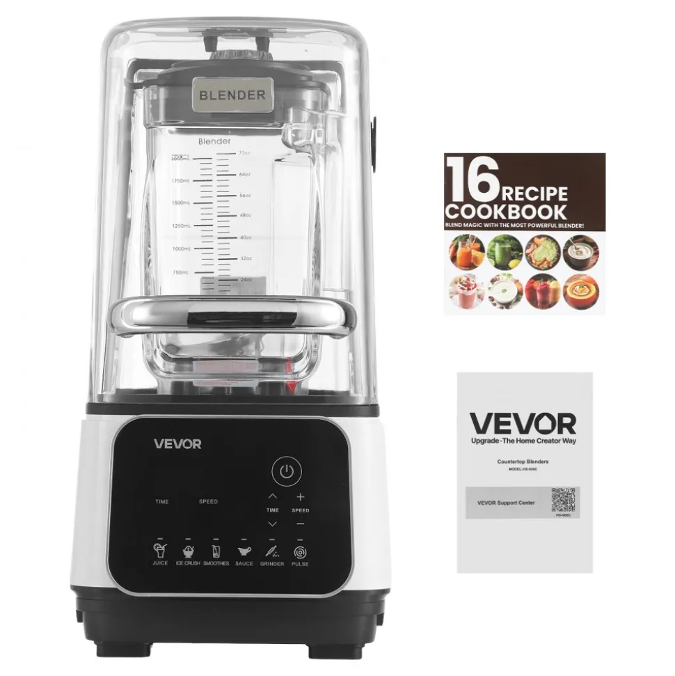 VEVOR Blender, 68 oz Professional Countertop Blenders with Shield, 1400W 26000RPM Kitchen Food Processor Combo, Self-Cleaning, Speed Adjustable, 6 Preset Menu for Smoothies, Ice Crushing, Puree, White