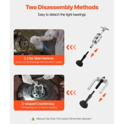 VEVOR Blind Hole Bearing Puller Set, 16-in-1 Inner Bearing Race and Seal Extractor Kit, 16 PCS Slide Hammer Pilot Insert Inner Internal Bearing Removal Tool Set with 10 Split Collets and Counterstay