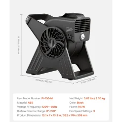 VEVOR Blower Fan, 13 in Portable Utility Floor Fan, 300 CFM, 3 Speeds, Multi-Angle Airflow, Lightweight Portable High Velocity Air Mover, for Drying, Dehumidifying, Carpets, Air Circulation, Cooling