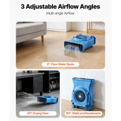 VEVOR Blower Fan, Low Profile Air Mover Carpet Dryer, 1000 CFM, 2 Speeds, Multi-Angle Airflow, Lightweight Portable for Crawlspaces, Attics, Basements, Bathrooms, Water Damage Restoration, Blue