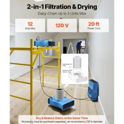 VEVOR Blower Fan, Low Profile Air Mover Carpet Dryer, 1000 CFM, 2 Speeds, Multi-Angle Airflow, Lightweight Portable for Crawlspaces, Attics, Basements, Bathrooms, Water Damage Restoration, Blue