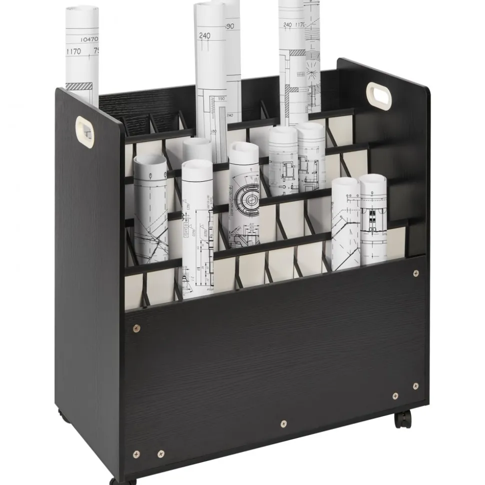 VEVOR Blueprint Storage Rack, 50 Slots Mobile Blueprint Storage Cabinet, Wooden Roll File Organizer Cart for Construction Plan Map Poster Architectural, Blueprint File Holder for Home, Office, School
