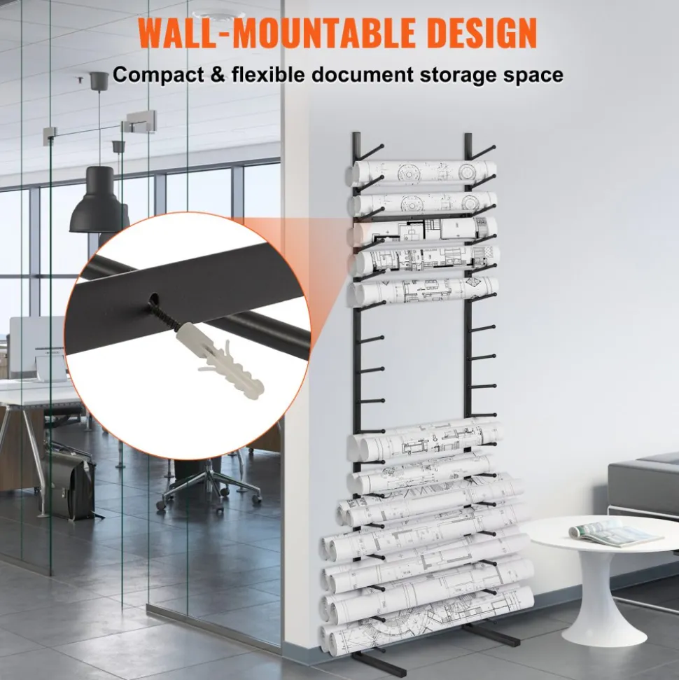 VEVOR Blueprint Storage Rack, Hanging Poster Display Rack 16-Tier, Vertical Blueprint Roll File Holder 2 Rolls/tire, Roll File Storage Rack for Blueprint Map Poster