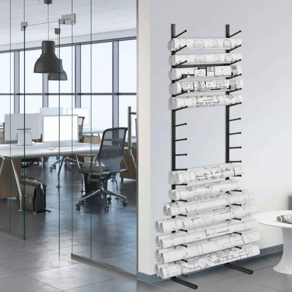VEVOR Blueprint Storage Rack, Hanging Poster Display Rack 16-Tier, Vertical Blueprint Roll File Holder 2 Rolls/tire, Roll File Storage Rack for Blueprint Map Poster