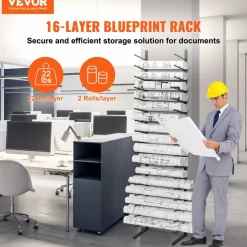 VEVOR Blueprint Storage Rack, Hanging Poster Display Rack 16-Tier, Vertical Blueprint Roll File Holder 2 Rolls/tire, Roll File Storage Rack for Blueprint Map Poster