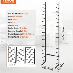 VEVOR Blueprint Storage Rack, Hanging Poster Display Rack 16-Tier, Vertical Blueprint Roll File Holder 2 Rolls/tire, Roll File Storage Rack for Blueprint Map Poster