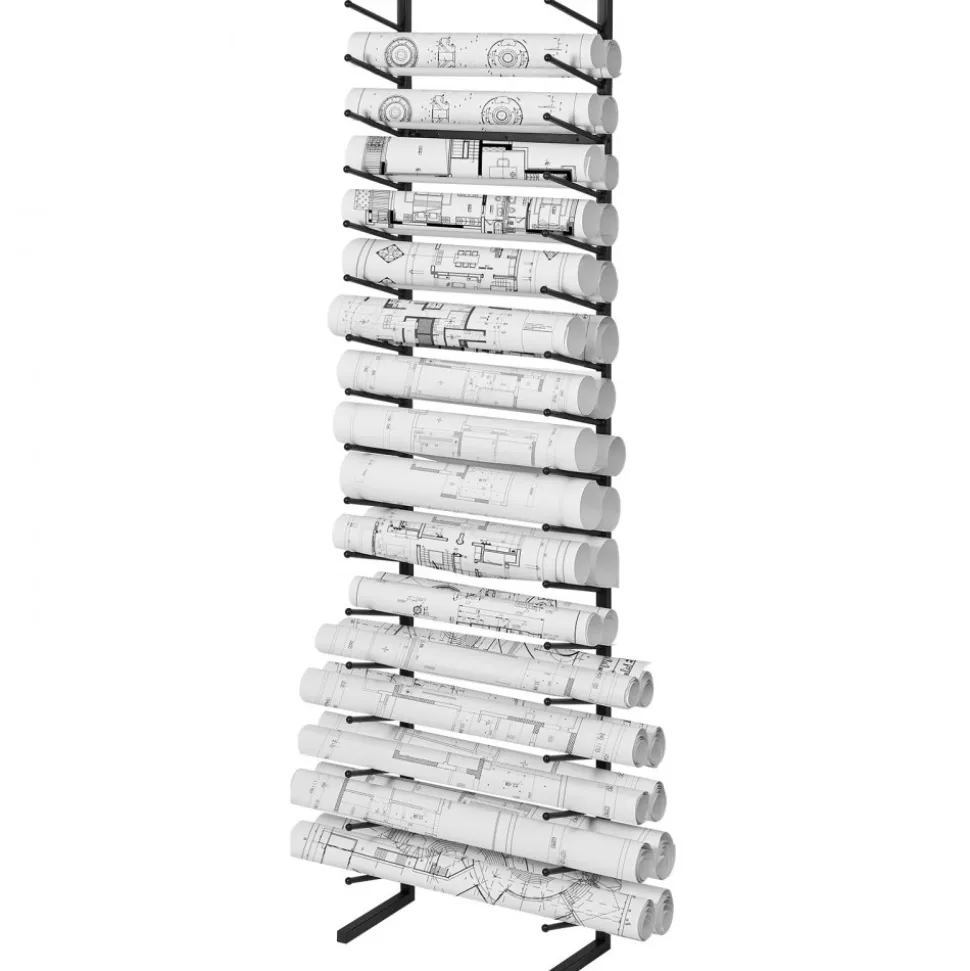 VEVOR Blueprint Storage Rack, Hanging Poster Display Rack 16-Tier, Vertical Blueprint Roll File Holder 2 Rolls/tire, Roll File Storage Rack for Blueprint Map Poster