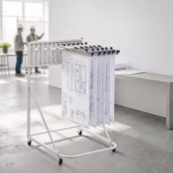VEVOR Blueprint Storage Rack, Steel, Mobile Adjustable Blueprint Holder with 6 Pack of 24 Inch Aluminum Clamps, 4 Wheels, Display Rack Storage Organizer Stand, for File Display Plan Poster Office Home
