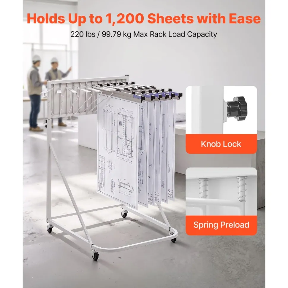 VEVOR Blueprint Storage Rack, Steel, Mobile Adjustable Blueprint Holder with 6 Pack of 24 Inch Aluminum Clamps, 4 Wheels, Display Rack Storage Organizer Stand, for File Display Plan Poster Office Home