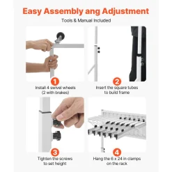 VEVOR Blueprint Storage Rack, Steel, Mobile Adjustable Blueprint Holder with 6 Pack of 24 Inch Aluminum Clamps, 4 Wheels, Display Rack Storage Organizer Stand, for File Display Plan Poster Office Home