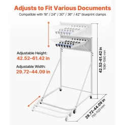 VEVOR Blueprint Storage Rack, Steel, Mobile Adjustable Blueprint Holder with 6 Pack of 24 Inch Aluminum Clamps, 4 Wheels, Display Rack Storage Organizer Stand, for File Display Plan Poster Office Home