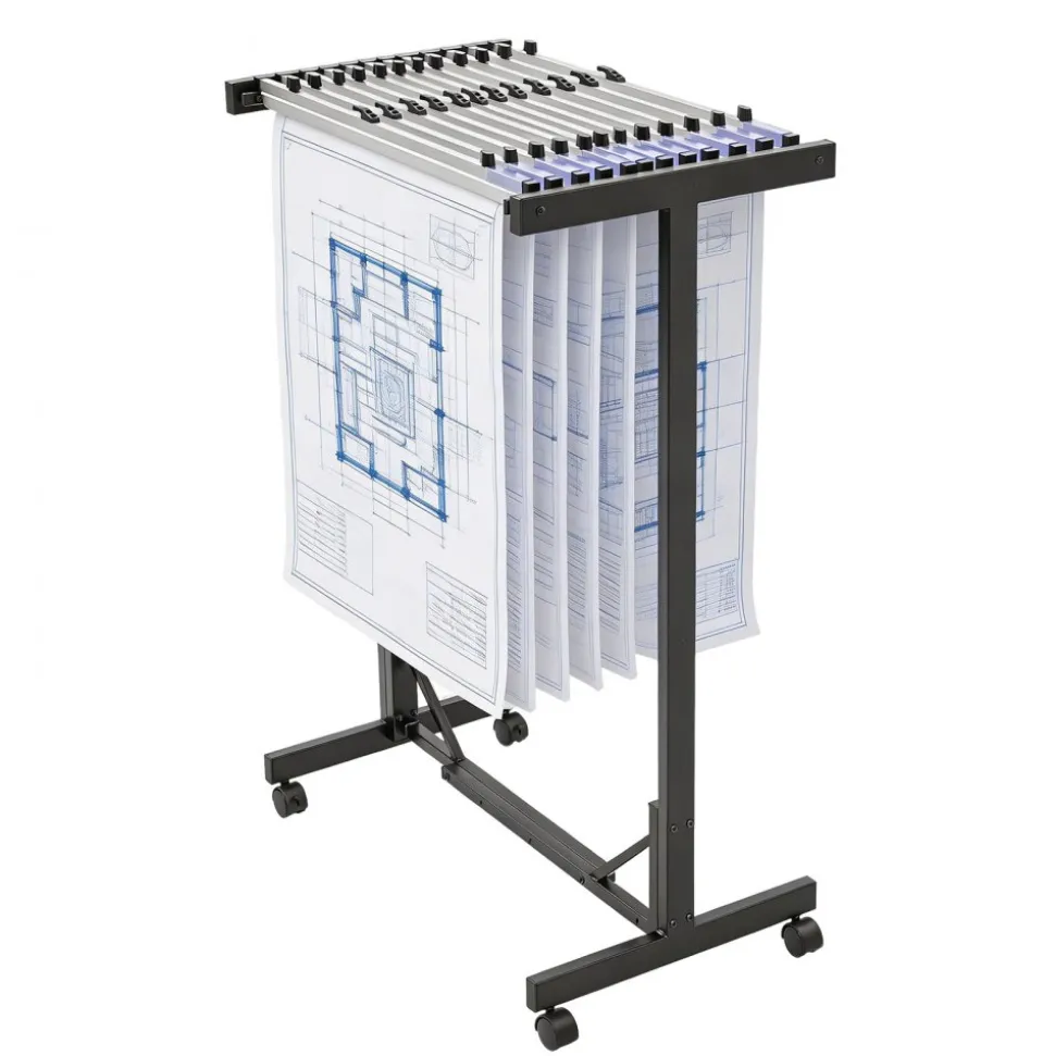 VEVOR Blueprint Storage Rack, Steel, Mobile Adjustable Blueprint Holder with 12 Pack of 30 Inch Aluminum Clamps, Wheels, Display Rack Storage Organizer Stand, for File Display Plan Poster Office Home