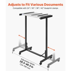 VEVOR Blueprint Storage Rack, Steel, Mobile Adjustable Blueprint Holder with 12 Pack of 30 Inch Aluminum Clamps, Wheels, Display Rack Storage Organizer Stand, for File Display Plan Poster Office Home