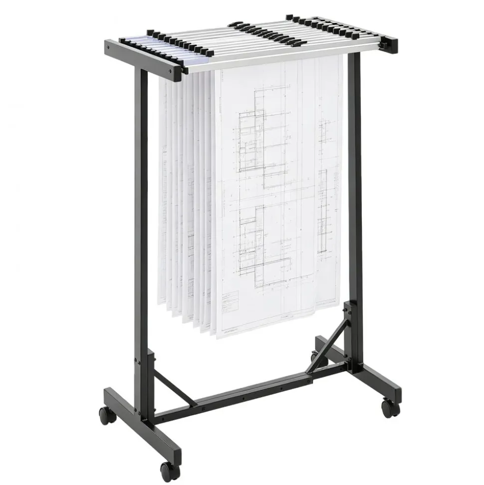 VEVOR Blueprint Storage Rack, Steel, Mobile Adjustable Blueprint Holder with 12 Pack of 30 Inch Aluminum Clamps, Wheels, Display Rack Storage Organizer Stand, for File Display Plan Poster Office Home