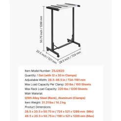 VEVOR Blueprint Storage Rack, Steel, Mobile Adjustable Blueprint Holder with 12 Pack of 30 Inch Aluminum Clamps, Wheels, Display Rack Storage Organizer Stand, for File Display Plan Poster Office Home