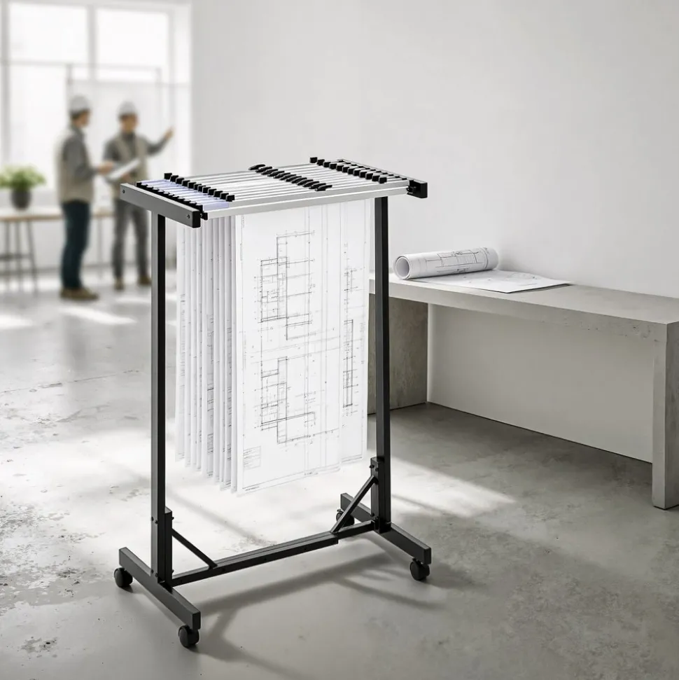 VEVOR Blueprint Storage Rack, Steel, Mobile Adjustable Blueprint Holder with 12 Pack of 30 Inch Aluminum Clamps, Wheels, Display Rack Storage Organizer Stand, for File Display Plan Poster Office Home