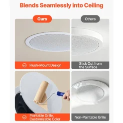 VEVOR Bluetooth Ceiling Speakers, 6.5", In Ceiling & In-Wall Speaker System with Amplifier, 2-Way, for Damp and Humid Placement, Home Theater, Covered Outdoor Patio and Flush Mount Wired, 4 Speakers