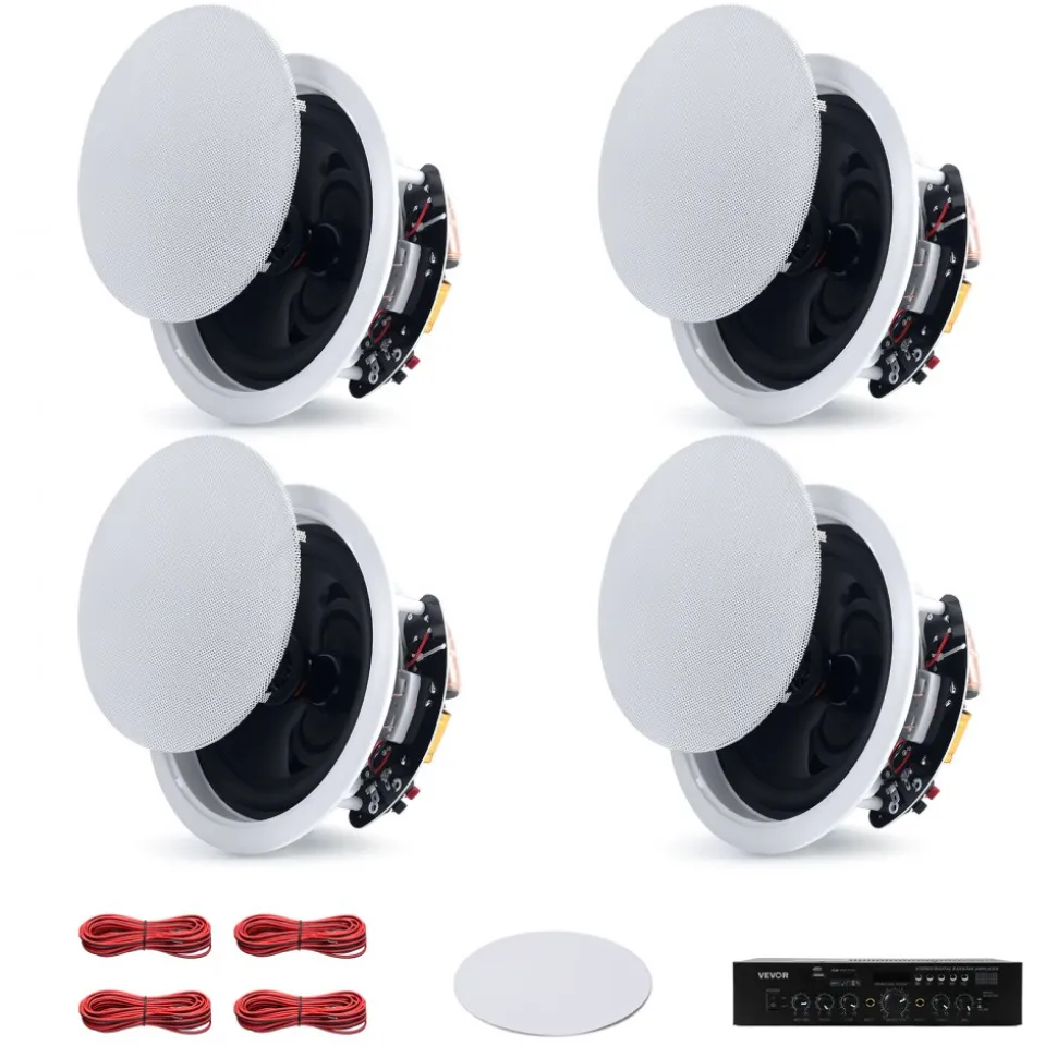 VEVOR Bluetooth Ceiling Speakers, 6.5", In Ceiling & In-Wall Speaker System with Amplifier, 2-Way, for Damp and Humid Placement, Home Theater, Covered Outdoor Patio and Flush Mount Wired, 4 Speakers