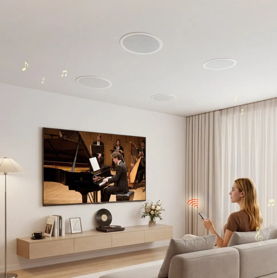 VEVOR Bluetooth Ceiling Speakers, 6.5", In Ceiling & In-Wall Speaker System with Amplifier, 2-Way, for Damp and Humid Placement, Home Theater, Covered Outdoor Patio and Flush Mount Wired, 4 Speakers