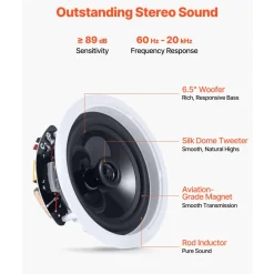 VEVOR Bluetooth Ceiling Speakers, 6.5