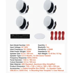 VEVOR Bluetooth Ceiling Speakers, 6.5