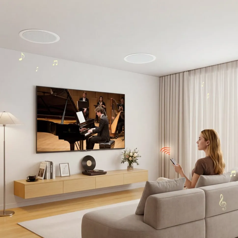 VEVOR Bluetooth Ceiling Speakers, 8", In Ceiling & In-Wall Speaker System with Amplifier, 2-Way Flush Mount Speakers, for Damp Humid Placement, Home Theater, Living Room, or Covered Patio, 1 Pair