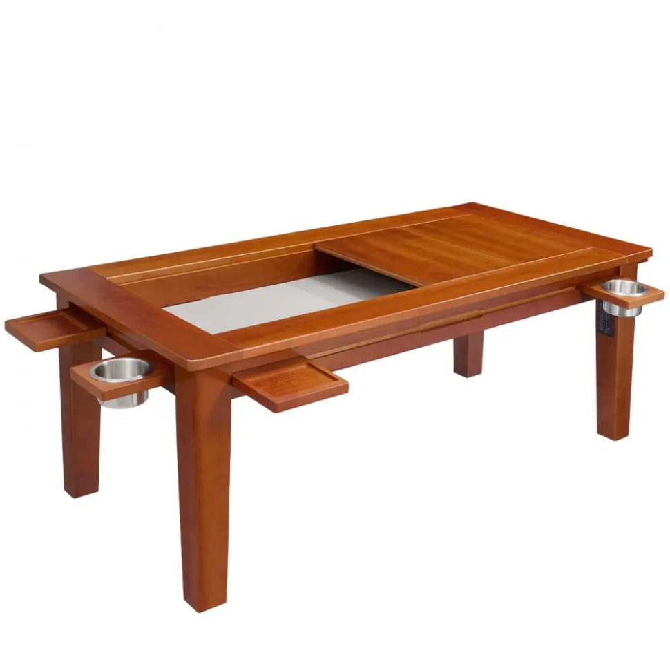 VEVOR Board Game Table 2-in-1 Gaming and Dining Table 47.2 x 23.6 x 17.7 in, Roomy for 4 Players, with Removable Tabletop, Leather Gaming Mat, 4 Cup Holders & Sliding Trays, 300LBS Solid Wood Support
