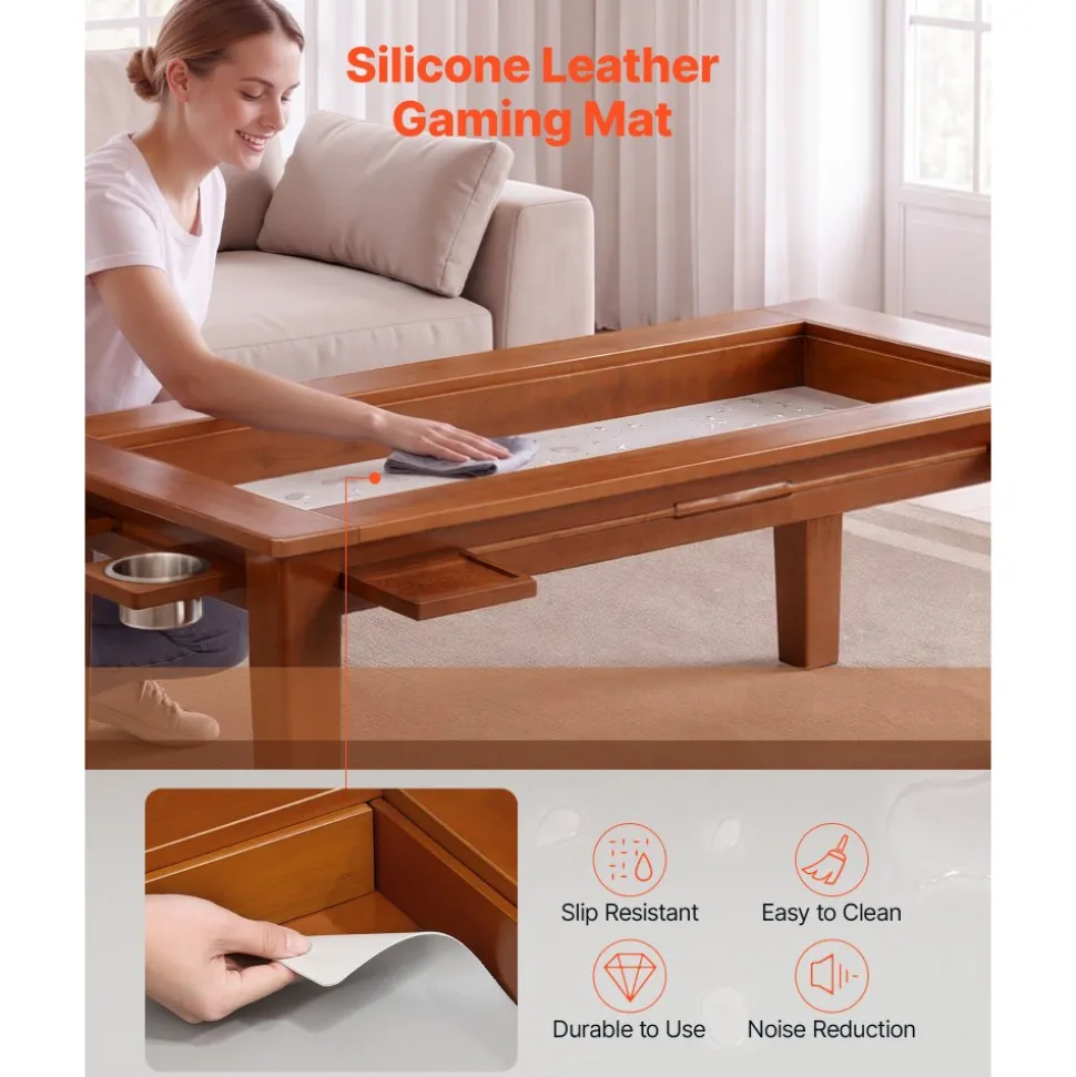 VEVOR Board Game Table 2-in-1 Gaming and Dining Table 47.2 x 23.6 x 17.7 in, Roomy for 4 Players, with Removable Tabletop, Leather Gaming Mat, 4 Cup Holders & Sliding Trays, 300LBS Solid Wood Support