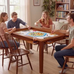 VEVOR Board Game Table 2-in-1 Gaming and Dining Table 63 x 39.4 x 30 in, Roomy for 6 Players, with Removable Tabletop, Leather Gaming Mat, 6 Cup Holders & Sliding Trays, 440LBS Solid Wood Support