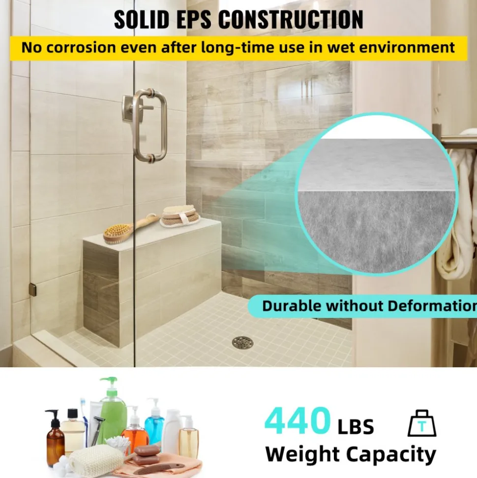 VEVOR Board Shower Bench Rectangle Bench Ready to Tile&Waterproof 38.2x11.4x20"