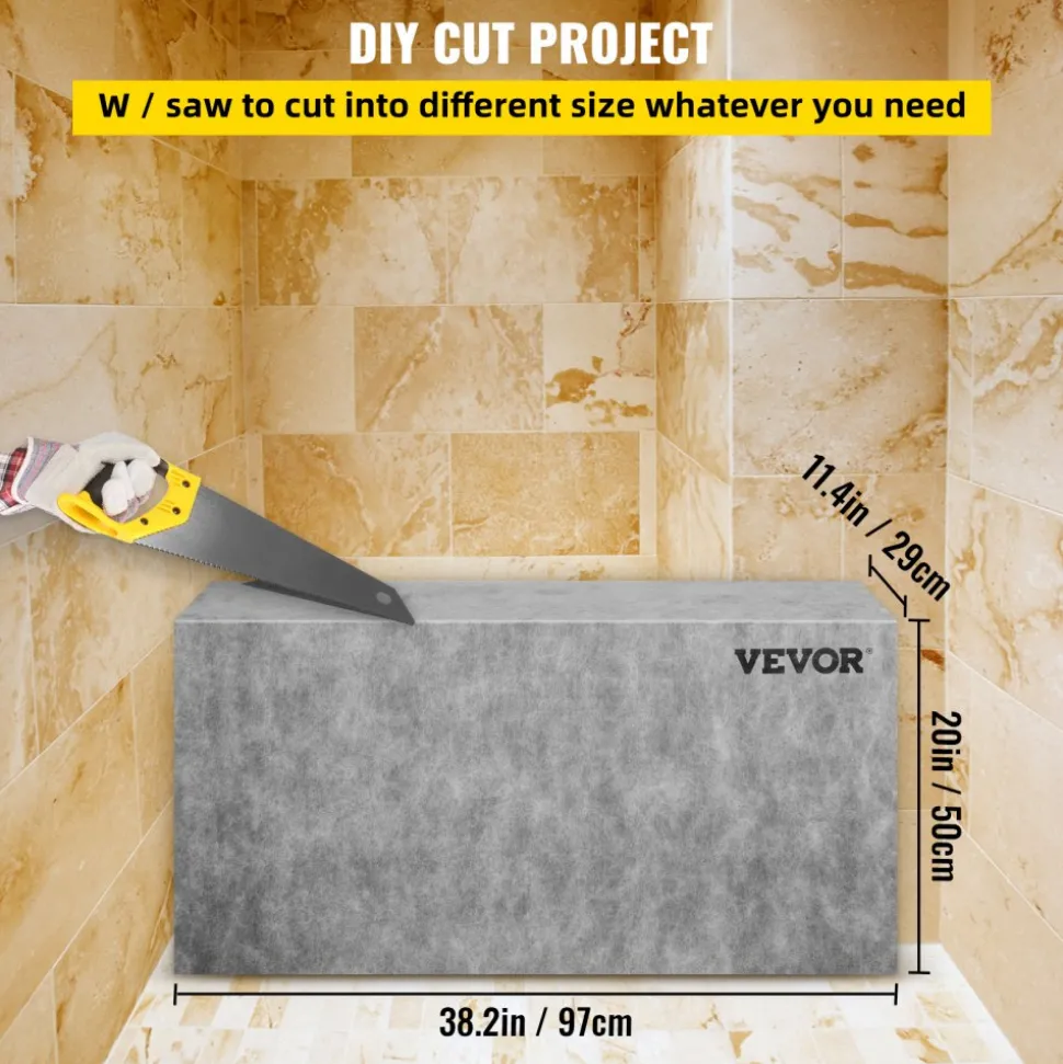 VEVOR Board Shower Bench Rectangle Bench Ready to Tile&Waterproof 38.2x11.4x20"
